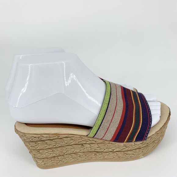 Pierre Dumas Weave Sandals Slides 5 Women Rainbow Strap Southwestern RainbowCore - Picture 11 of 11